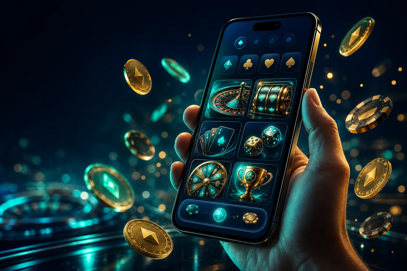 Celular con el lobby de Nano Casino abierto en la mano de un jugador